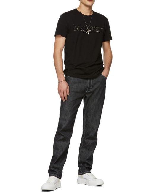 McQueen Black Logo Embroidered T-Shirt for men