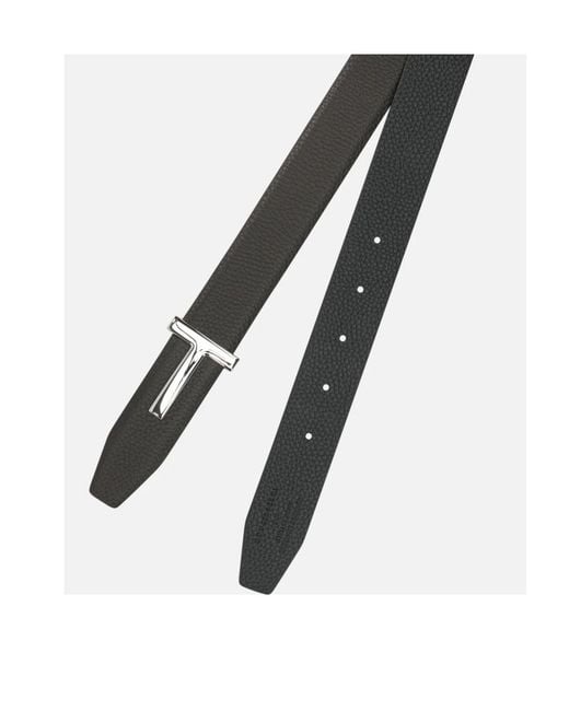 Tom Ford White T Logo Buckled Reversible Belt for men