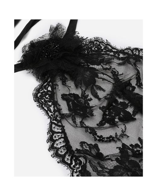 Dolce & Gabbana Black Flower Detailed Asymmetrical Lace Top