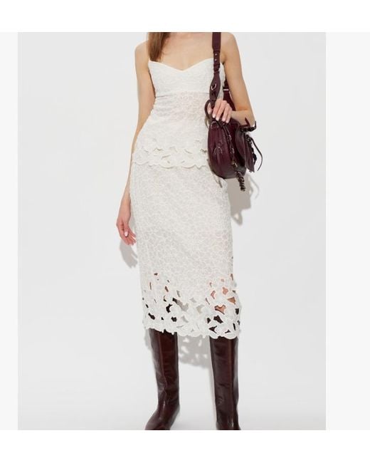 Isabel Marant White Ryesha Embroidered Midi Skirt