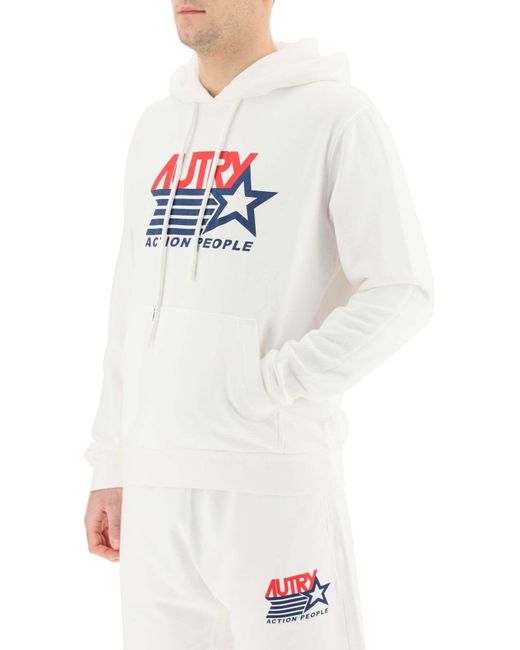 Autry White Logo-Print Drawstring Hoodie for men