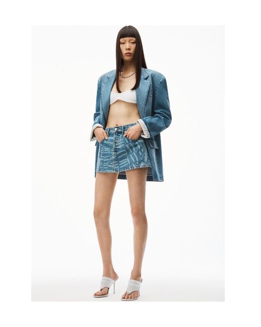 Alexander Wang Blue Logo-Print Mini Denim Skirt
