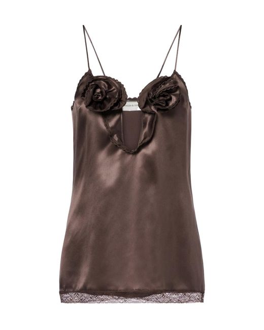 Magda Butrym Brown Floral-Appliqué Silk Satin Camisole