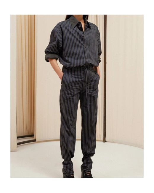 Lemaire Blue Striped Button-Up Shirt