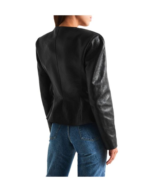 Magda Butrym Black Round Neck Leather Jacket