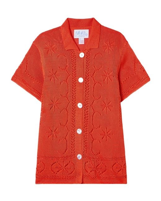 Calle Del Mar Red Hollow Knit Shirt