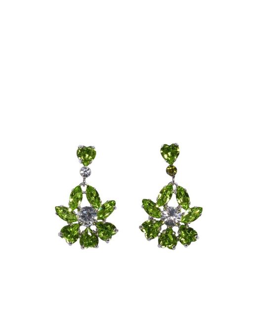 Simone Rocha Green Heart-Shaped Flower Earrings