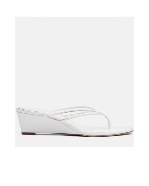 Veronica Beard White Clea Leather-Trimmed Wedge Thong Sandals