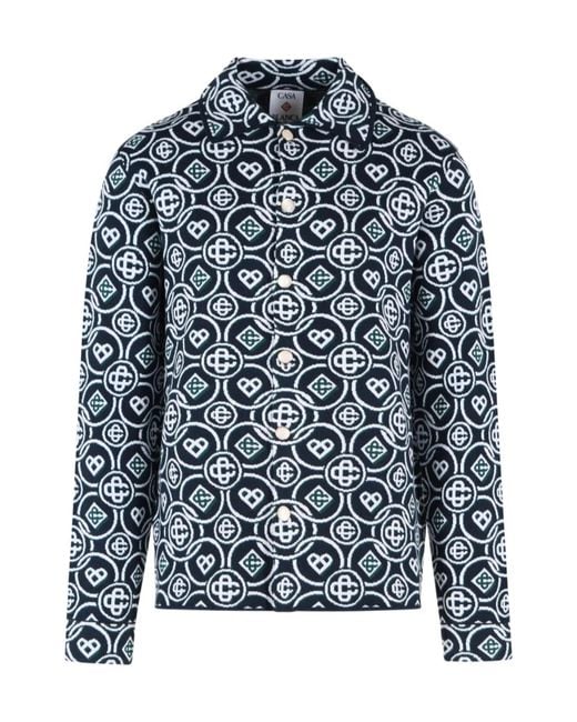 Casablanca Blue Monogram Jacqaurd Long Sleeved Shirt for men