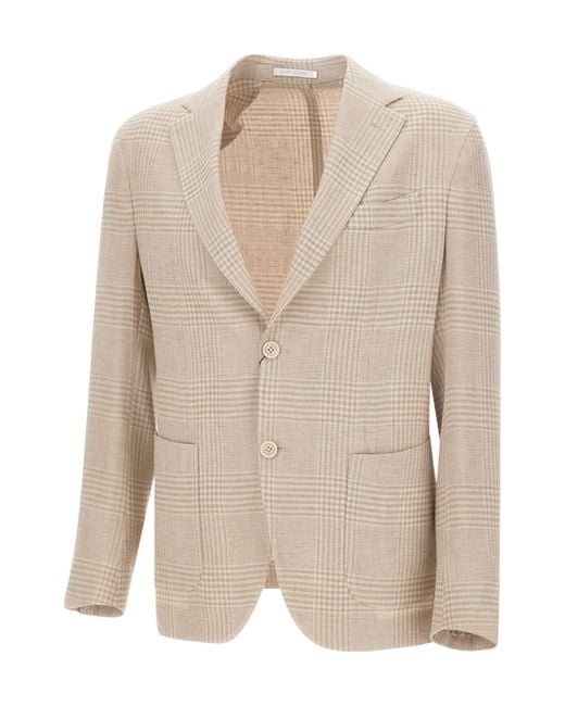 Eleventy Natural Single Breasted Checked Blazer for men