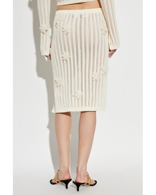 Casablanca Natural Floral Patch Side Slit Midi Skirt