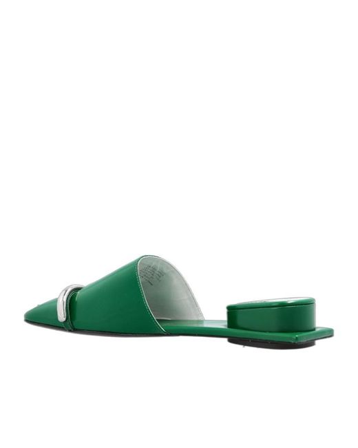 Tory Burch Green Pierced Leather Mules