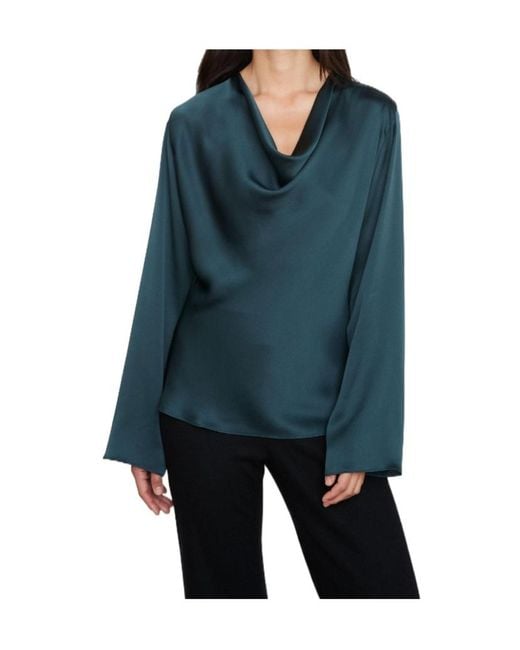 Vince Blue Long-Sleeved Blouse With Pleated Neck