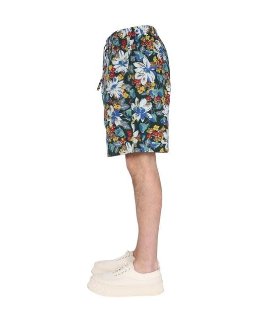 YMC Blue Floral Print Shorts for men