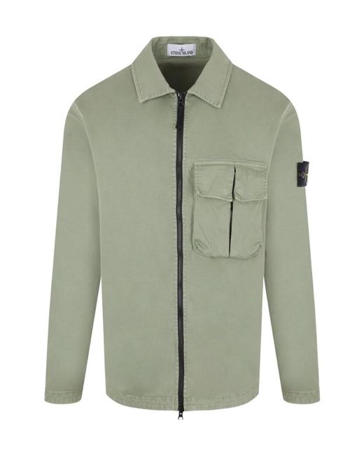Stone Island Green Zip-Up Stretch-Cotton Shirt Jacket for men