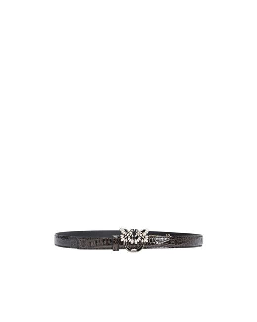 Pinko White Galleria Thin 2Cm Croc-Print Belt With Love Birds Buckle