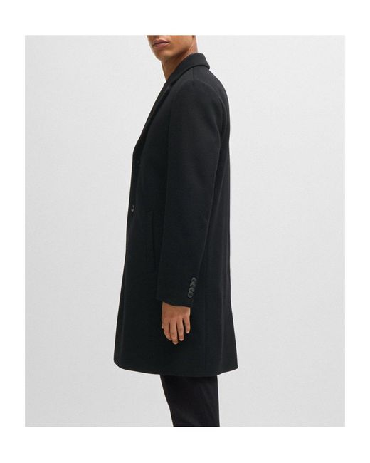 Boss Black Single-Breasted Mid-Length Wool Coat for men