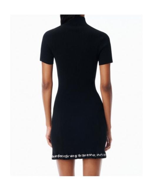 Alexander Wang Black Ribbed Short-Sleeved Dress