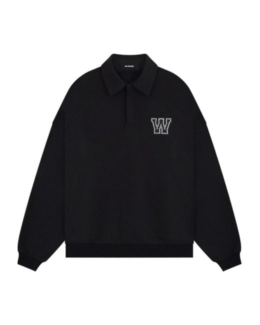 we11done Black Pearl Letter Logo Long-Sleeve Polo Shirt for men