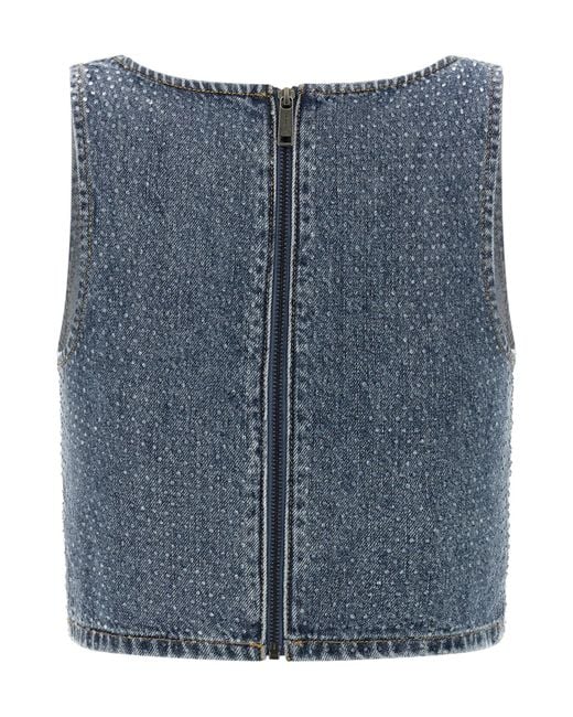 Self-Portrait Blue Embellished Denim Cropped Top