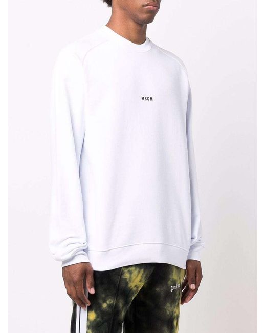 MSGM White Logo Printed Crewneck Sweatshirt for men