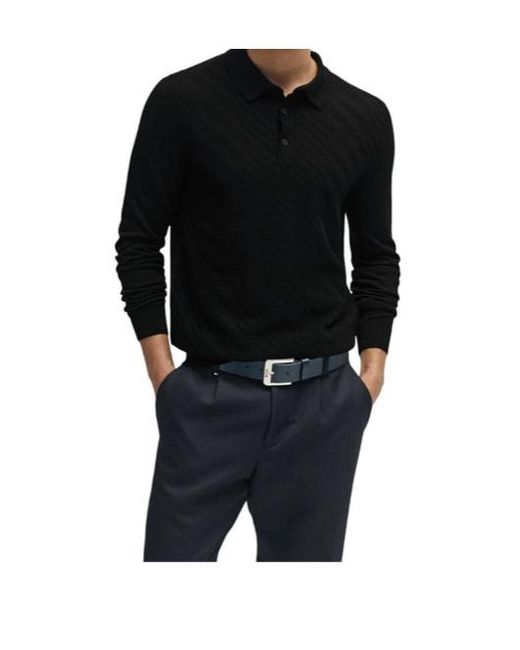 Boss Black Collarless Virgin Wool-Blend Top for men