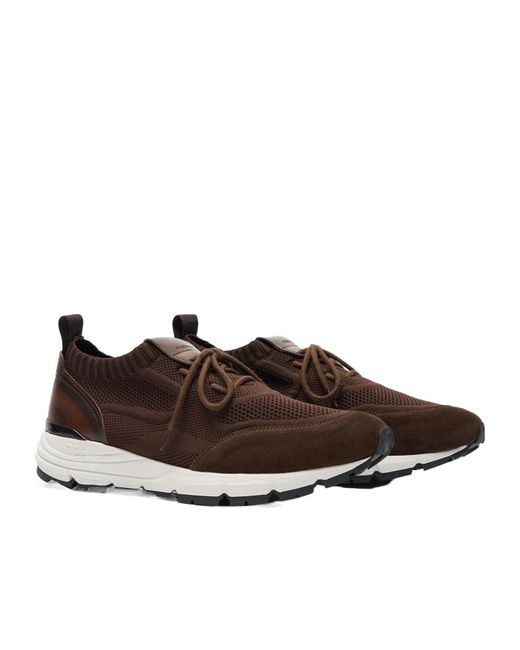 Scarosso Brown Robbie Knitted Lace-Up Sneakers for men