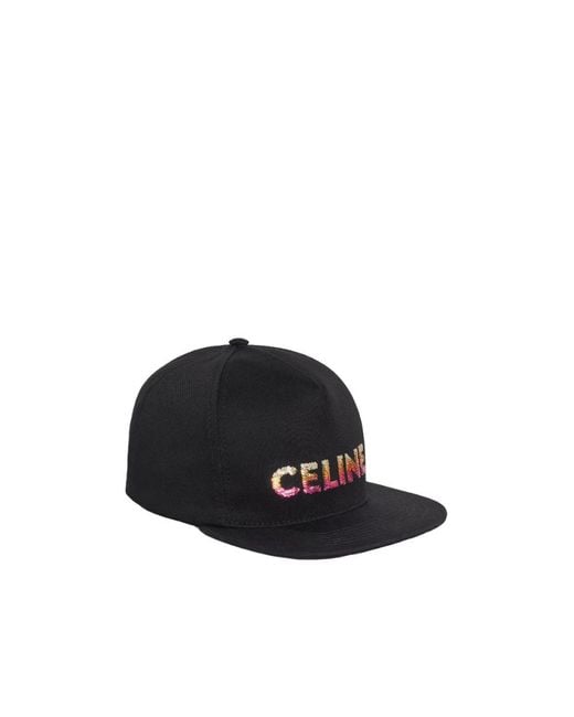 Céline Black Embroidered Cap for men