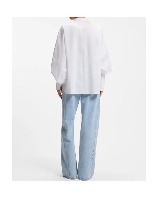Boss White Regular-Fit Cotton-Poplin Shirt With Kimono Sleeves
