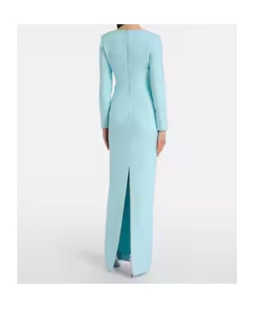 Roland Mouret Blue Floral Appliqué Crepe Long Dress