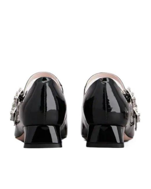 Roger Vivier Black Trés Vivier Strass Buckle Mini Babies Ballerinas