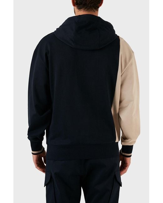 Boss Blue Sullivan Colour-Block Cotton Hoodie for men