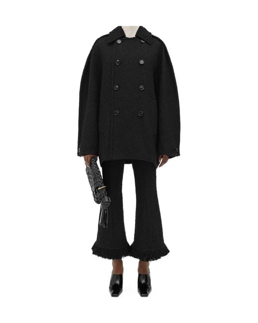 Bottega Veneta Black Light Cotton Tweed Cocoon Coat