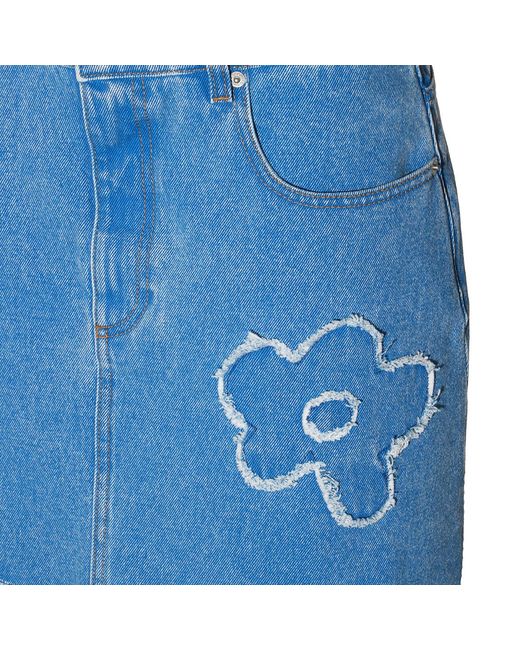 Marni Blue Floral Embroidered Denim Skirt