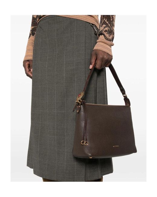 Etro Brown Pebbled Leather Shoulder Bag