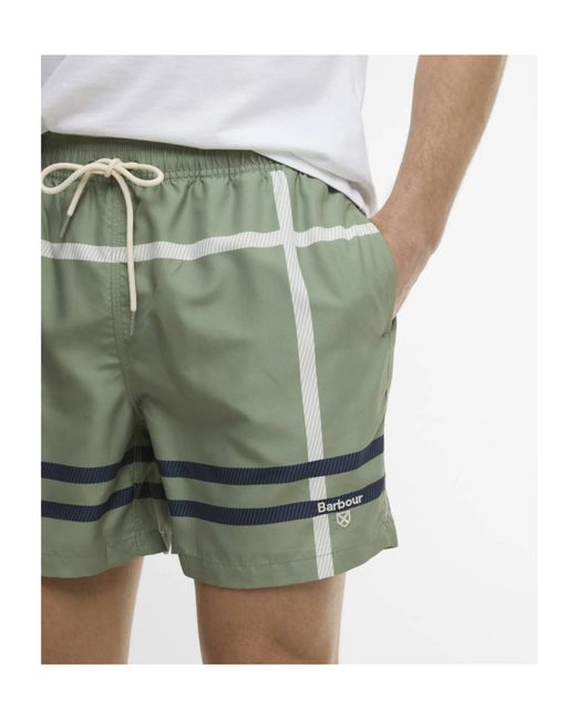 Barbour Green Logo-Print Swim Shorts for men