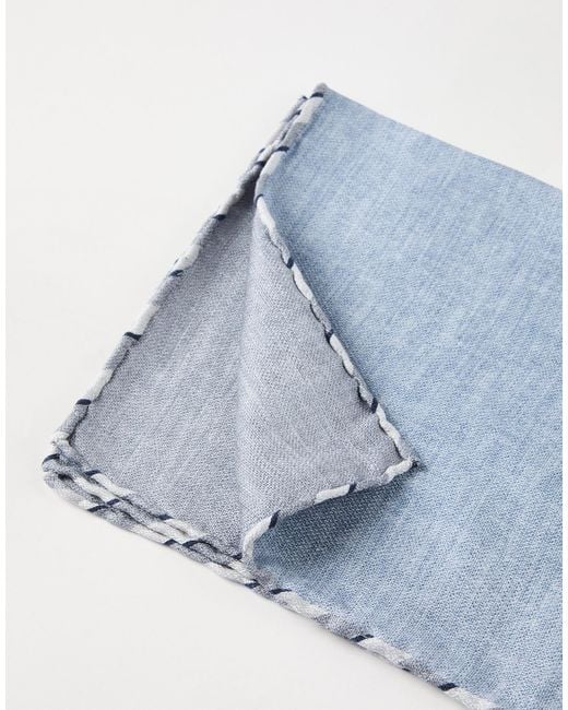 Brunello Cucinelli Blue Striped Border Pocket Square Scarf for men