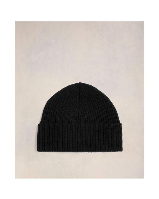 AMI Black Logo Patch Knitted Beanie