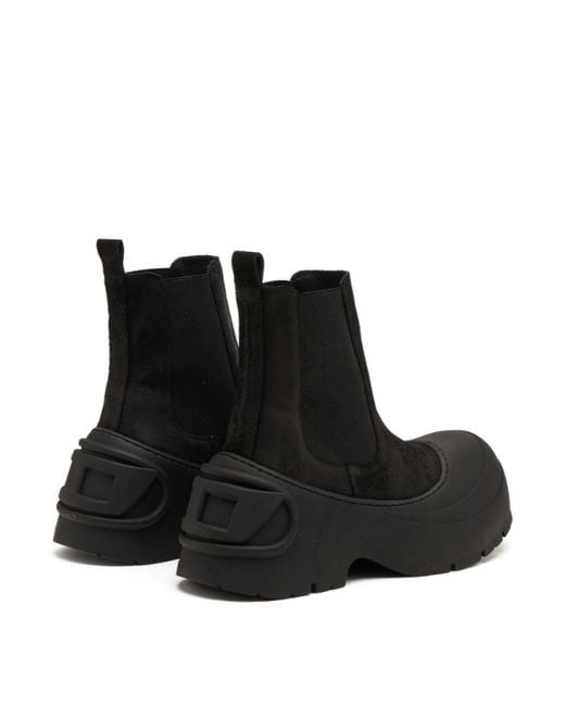 DIESEL Black Logo-Detail Toe-Cap Boots for men