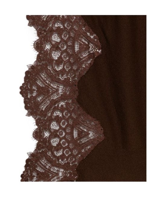 Ermanno Scervino Brown Lace-Trimmed Scarf