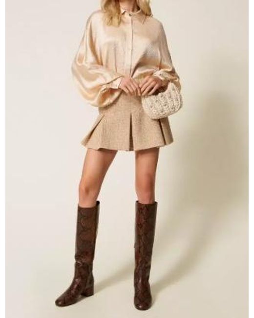 Twinset Natural Sequinned Pleated Mini Skirt