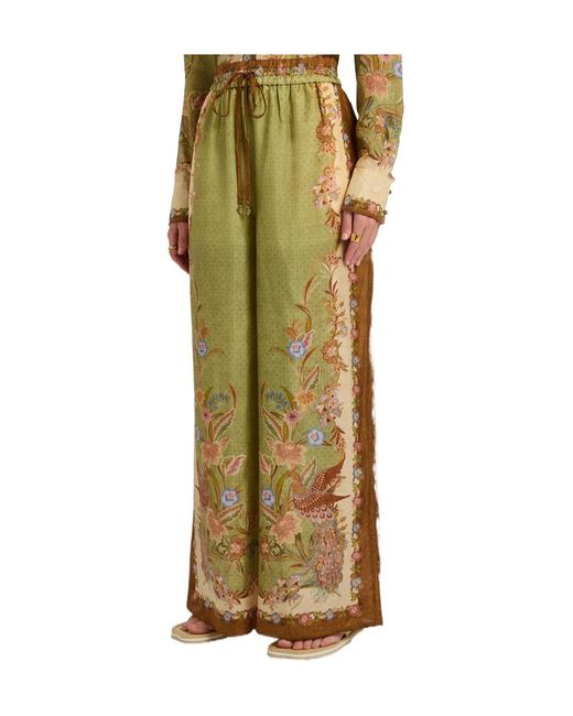 Zimmermann Green Printed Silk Trousers