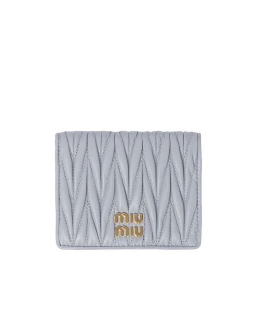 Miu Miu Gray Small Matelassé Nappa Leather Wallet