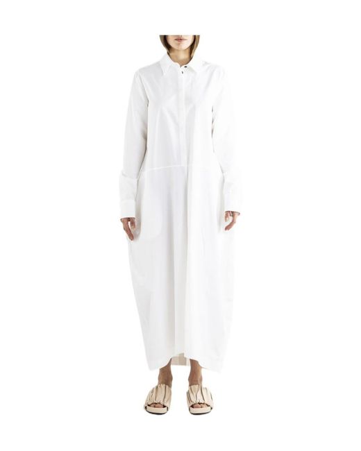 Jil Sander White Long-Sleeved Buttoned Mini Shirt Dress