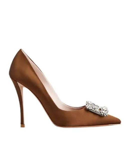 Roger Vivier Brown Flower Strass Buckle Pumps