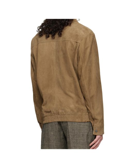 Boss Brown Long-Sleeved Leather Jacket for men