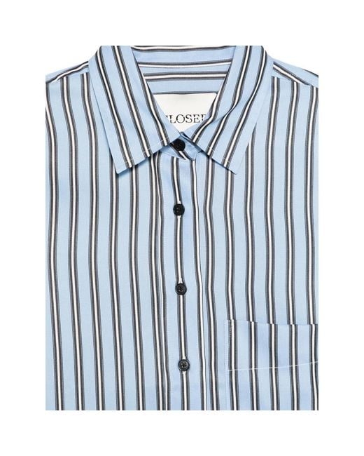 Closed Blue Striped Cropped Shirt