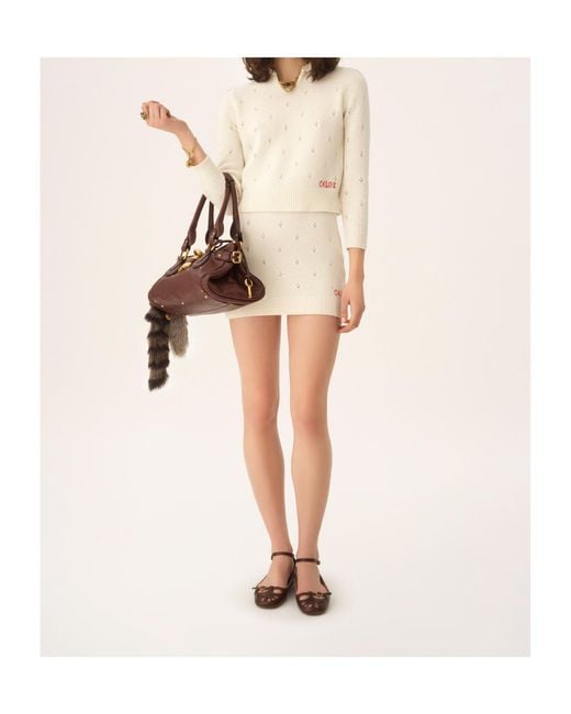 Chloé White Chloé Logo Embroidered Knitted Mini Skirt