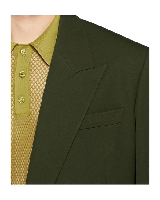 Gucci Green Double-Breasted Light Wool Gabardine Jacket for men