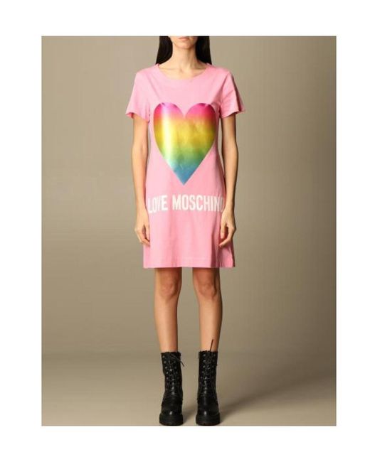 Moschino Pink Heart Print T-Shirt Dress